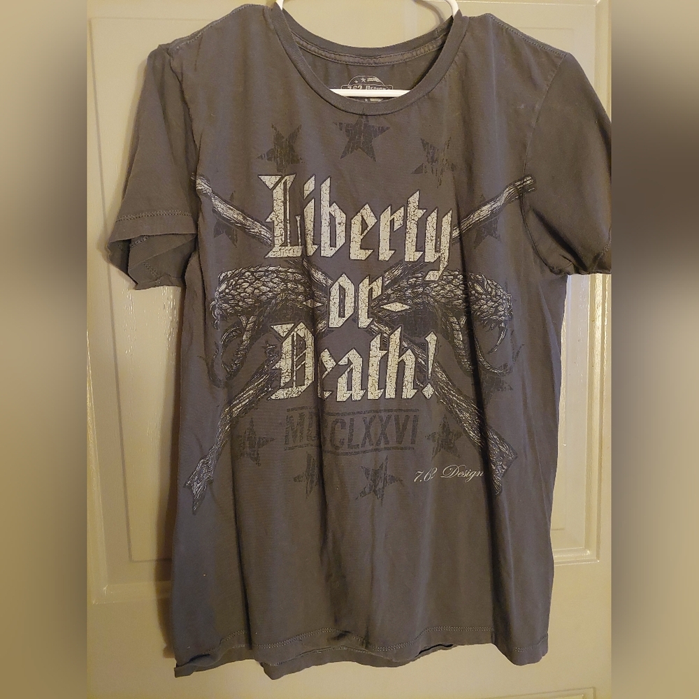 Black and Gray Short Sleeve Tee with Liberty Graphic
